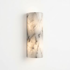 Natural Alabaster Stone Half-Cylinder Wall Sconce and Ambient Light