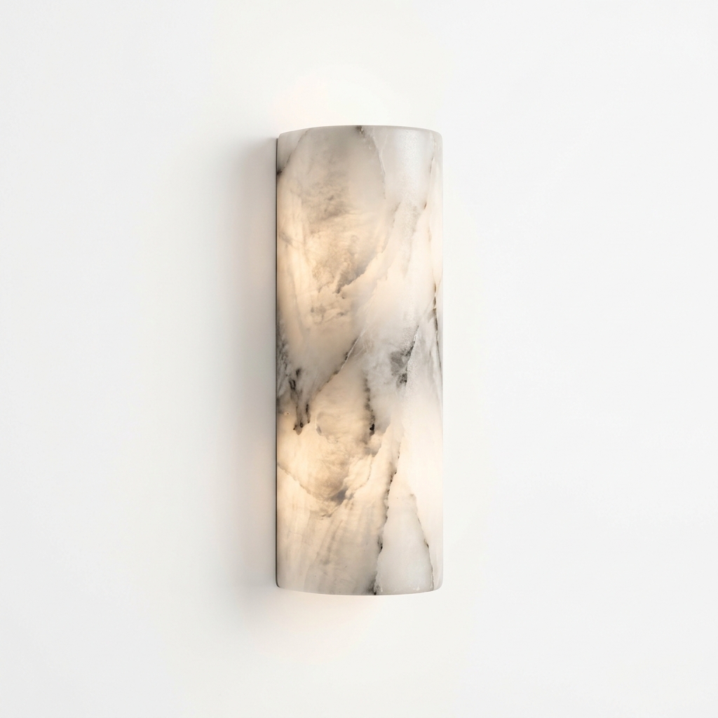 Natural Alabaster Stone Half-Cylinder Wall Sconce and Ambient Light