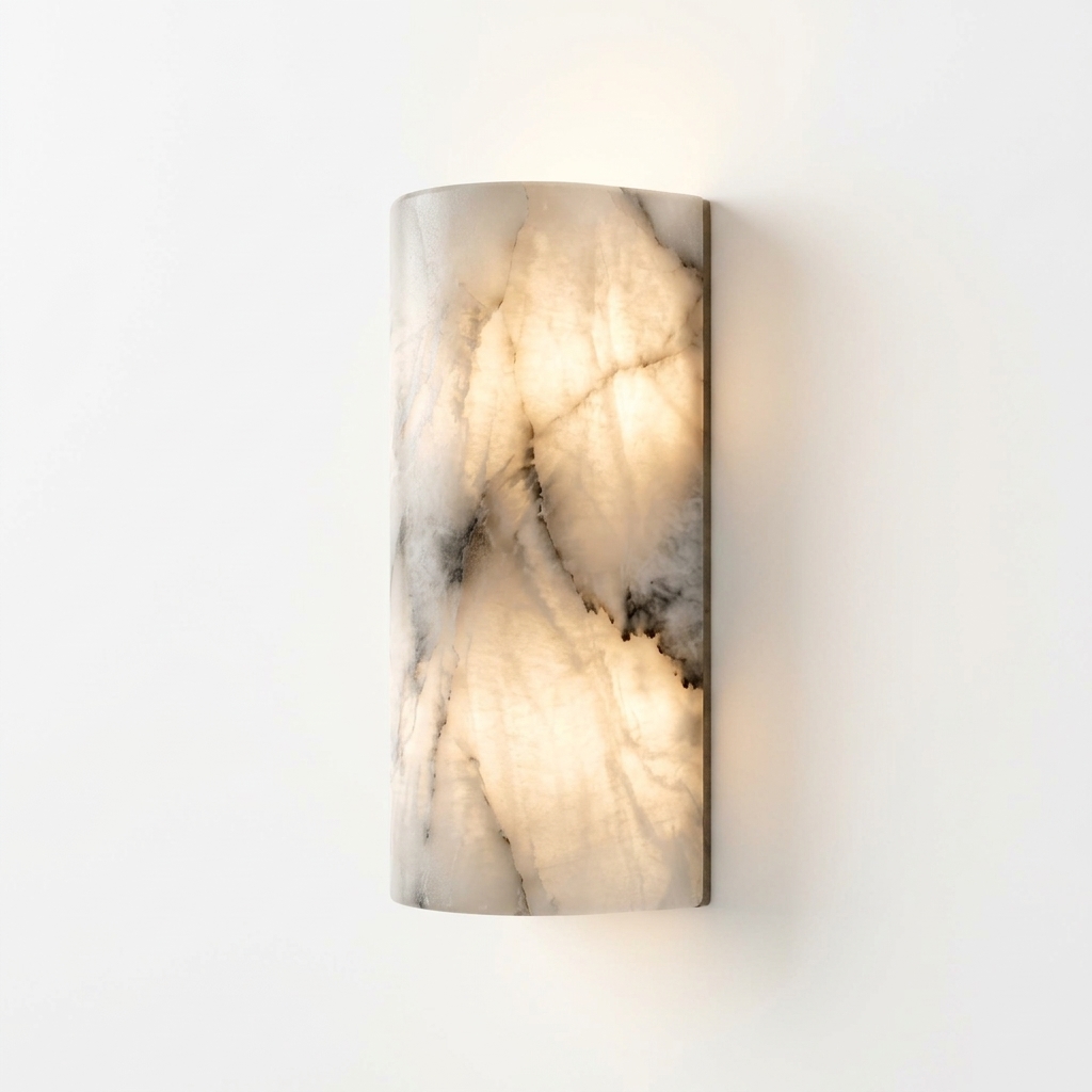 Natural Alabaster Stone Half-Cylinder Wall Sconce and Ambient Light - Image 2