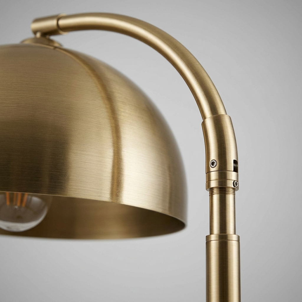 Modern Minimalist Brushed Brass Arched Floor Lamp with Dome Shade - Image 2