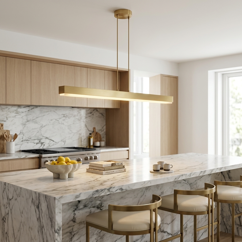 Modern Minimalist Linear LED Pendant Chandelier in Brushed Brass Finish - Image 4