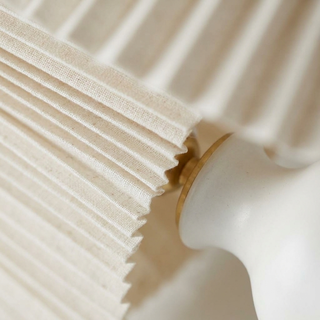 Minimalist White Ceramic Table Lamp with Pleated Linen Shade - Image 5