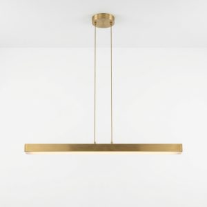 Modern Minimalist Linear LED Pendant Chandelier in Brushed Brass Finish