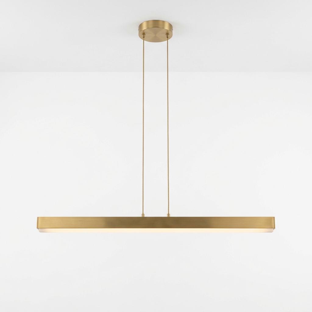 Modern Minimalist Linear LED Pendant Chandelier in Brushed Brass Finish
