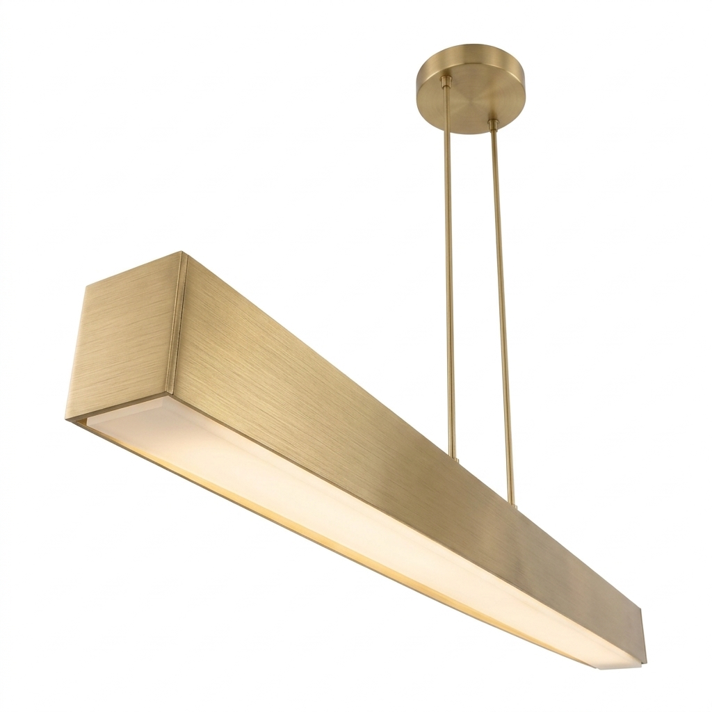 Modern Minimalist Linear LED Pendant Chandelier in Brushed Brass Finish - Image 2