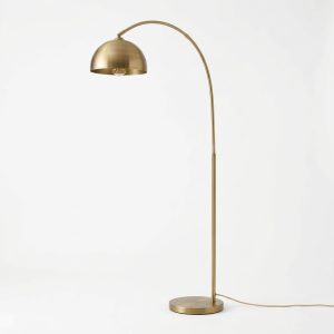 Modern Minimalist Brushed Brass Arched Floor Lamp with Dome Shade