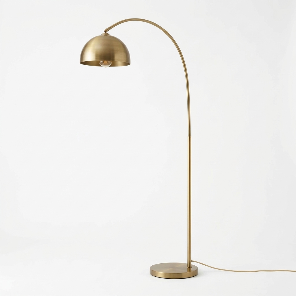 Modern Minimalist Brushed Brass Arched Floor Lamp with Dome Shade