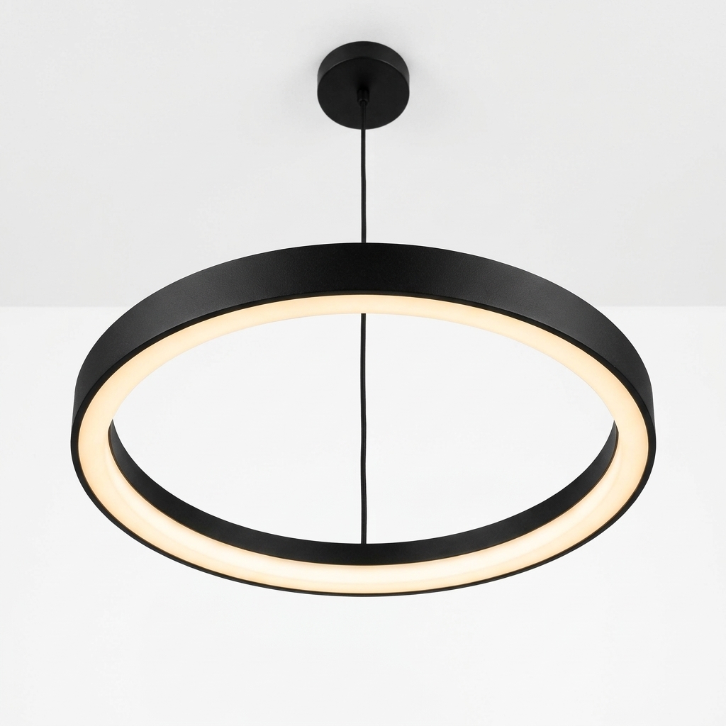 Modern Minimalist Circular LED Ring Pendant Light in Matte Black - Image 2
