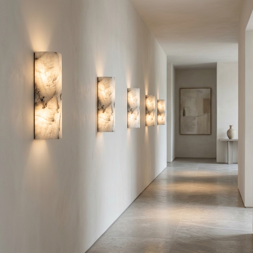 Natural Alabaster Stone Half-Cylinder Wall Sconce and Ambient Light - Image 5