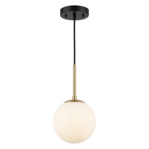 Modern Minimalist Single-Globe Pendant Light with Milky White Glass Shade and Brass Stem