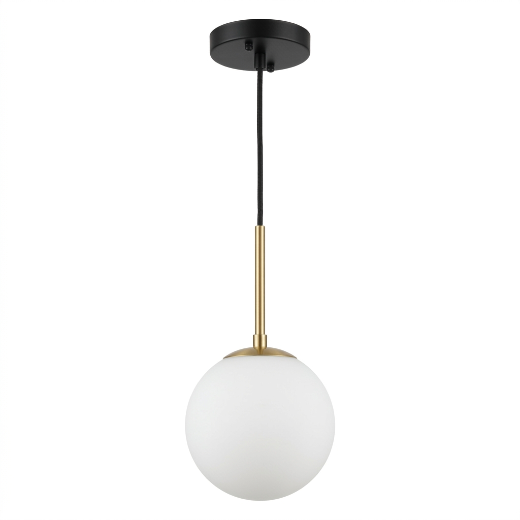 Modern Minimalist Single-Globe Pendant Light with Milky White Glass Shade and Brass Stem - Image 4