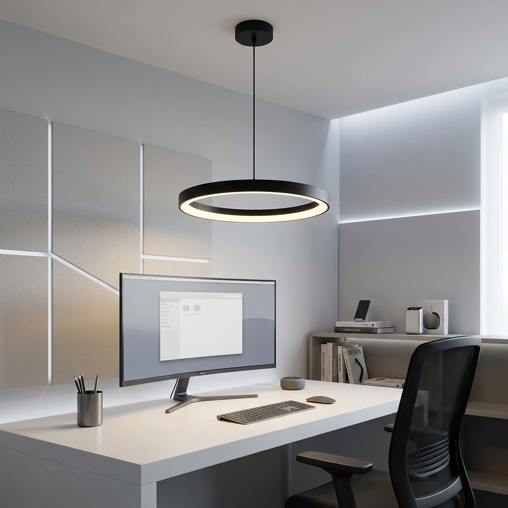 Modern Minimalist Circular LED Ring Pendant Light in Matte Black - Image 4