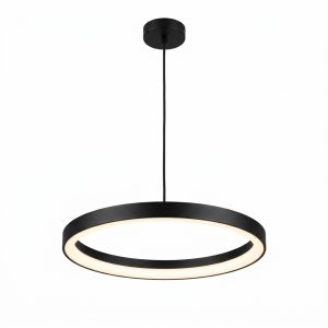 Modern Minimalist Circular LED Ring Pendant Light in Matte Black