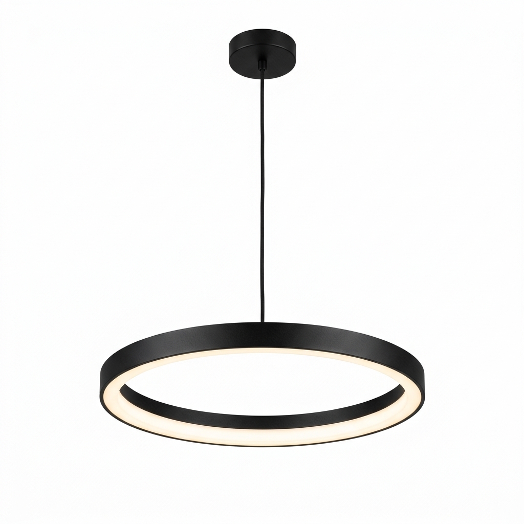 Modern Minimalist Circular LED Ring Pendant Light in Matte Black