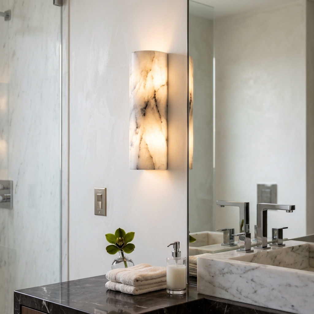 Natural Alabaster Stone Half-Cylinder Wall Sconce and Ambient Light - Image 3