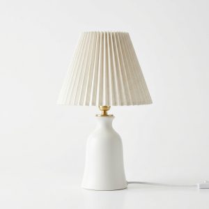 Minimalist White Ceramic Table Lamp with Pleated Linen Shade