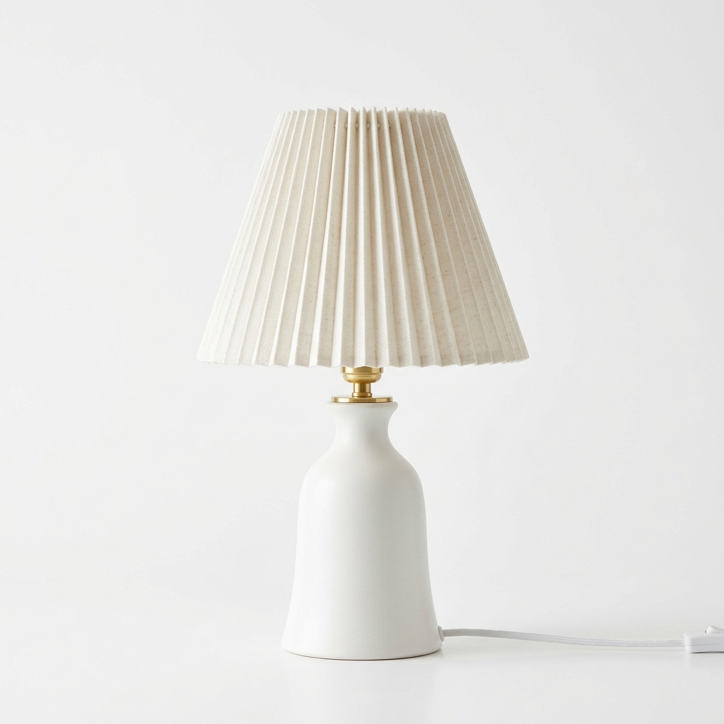 Minimalist White Ceramic Table Lamp with Pleated Linen Shade
